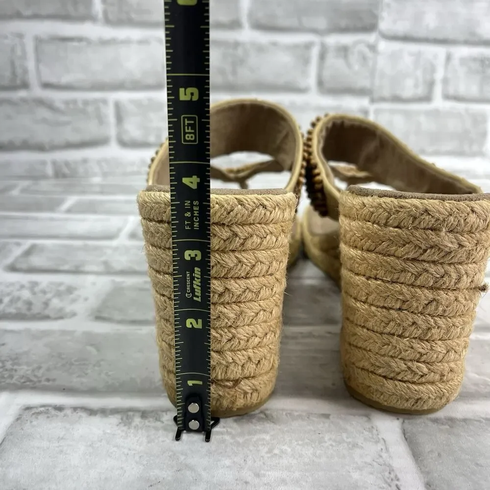 Candie’s Paxsha Women's Size 9 Natural Beaded Thong Wedge Sandals